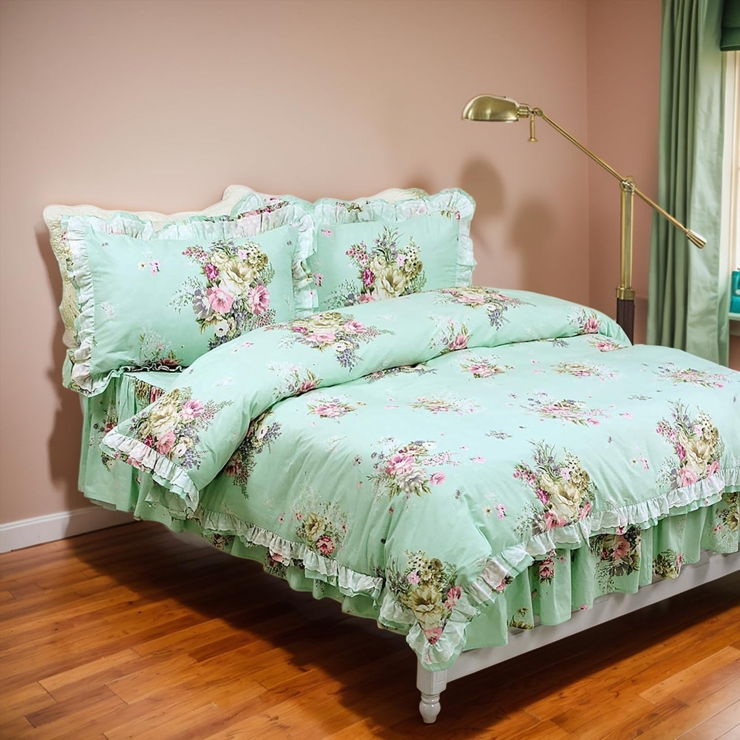 Combed Cotton Teal Farmhouse Bedding Set