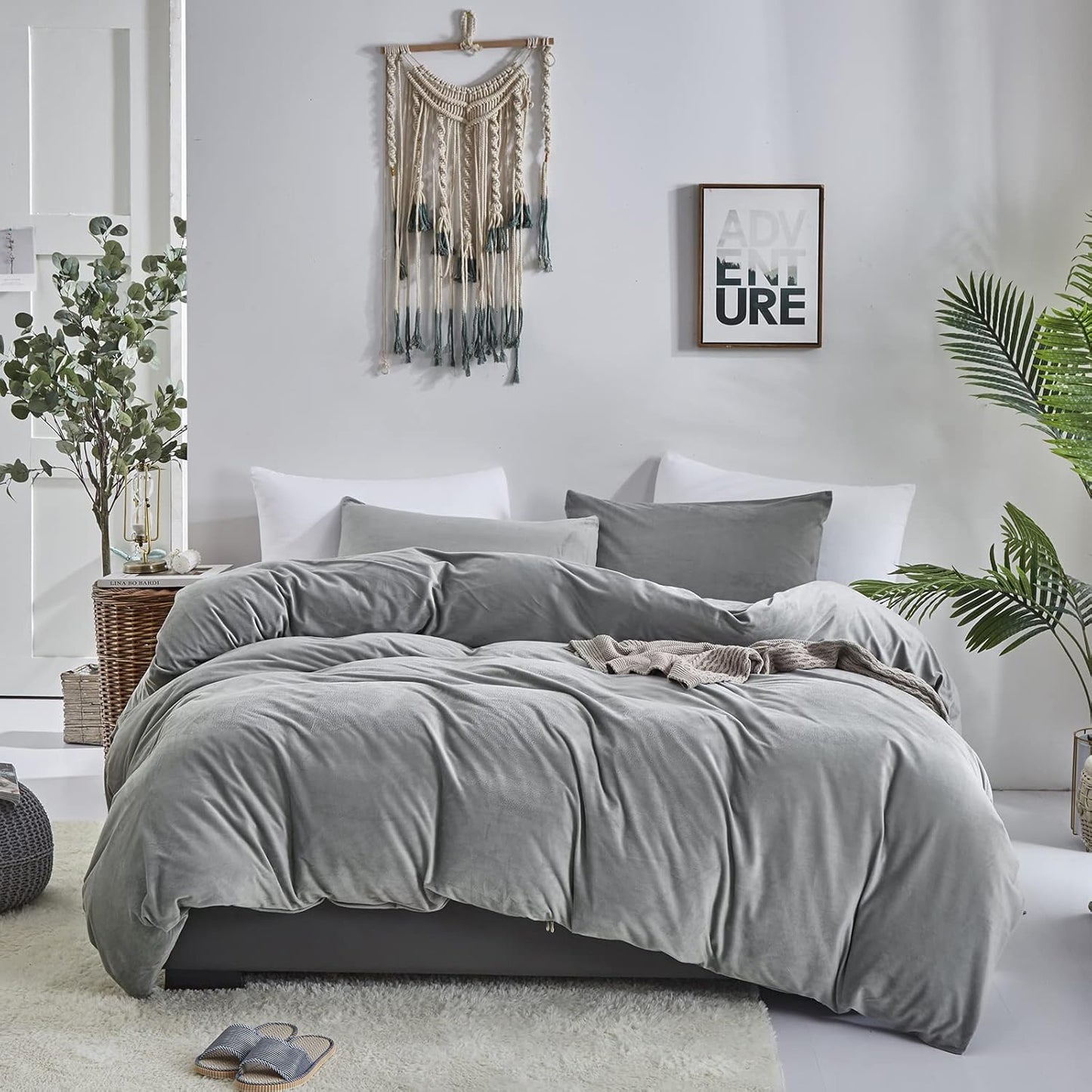 White Black Plaid Duvet Cover Set
