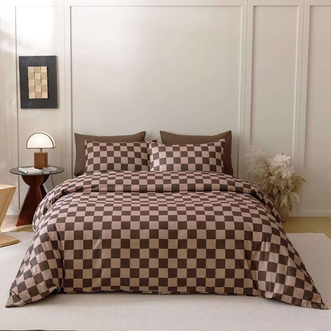 White Black Plaid Duvet Cover Set