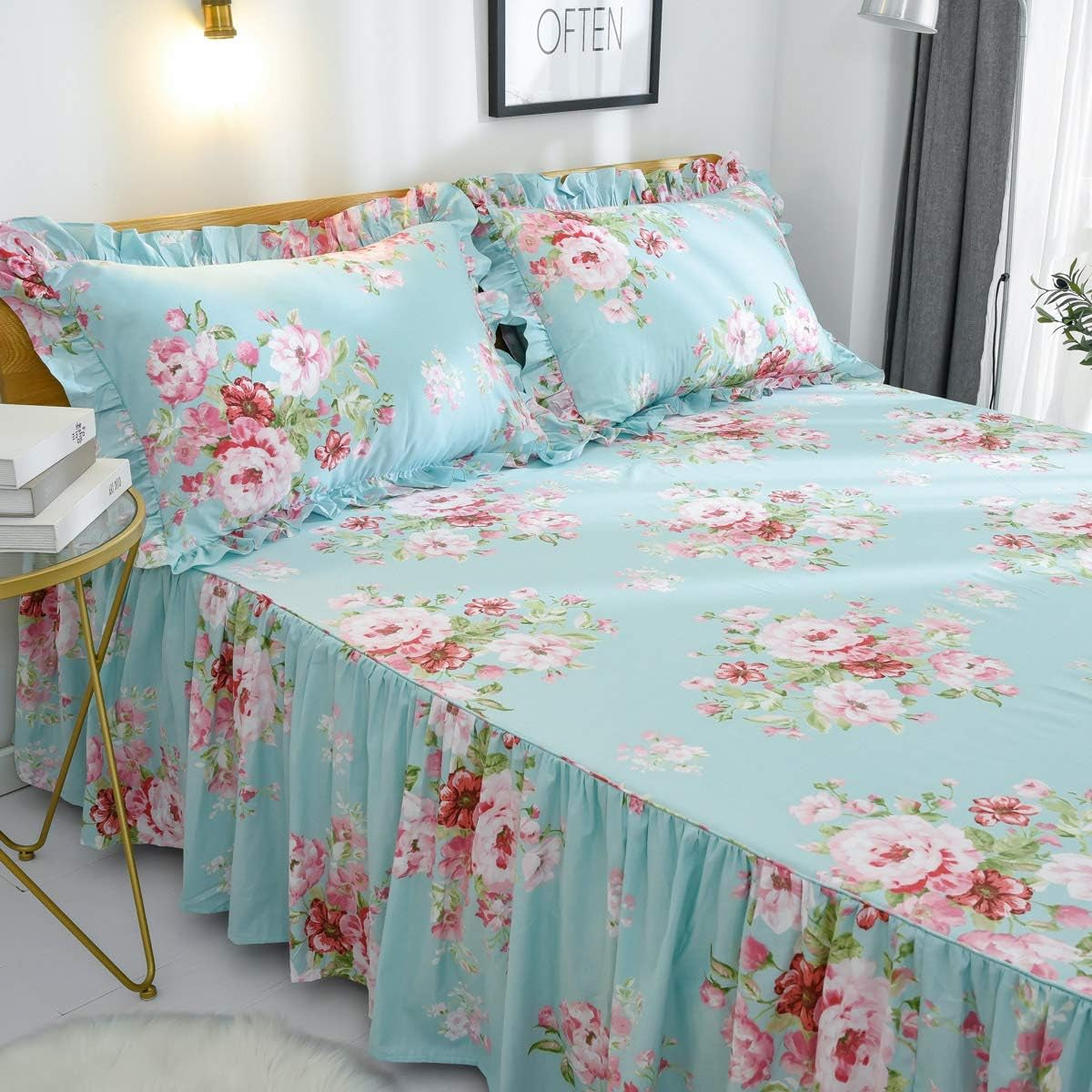 Combed Cotton Teal Farmhouse Bedding Set