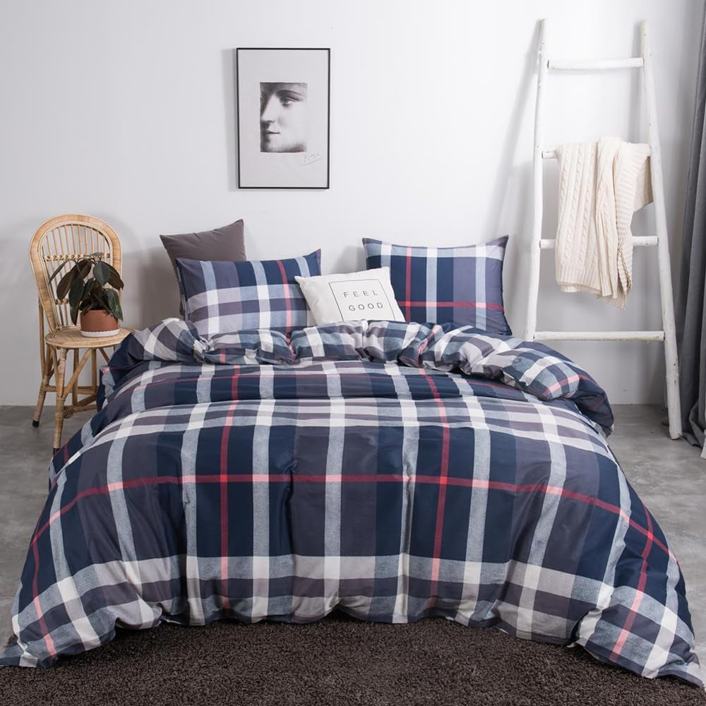 White Black Plaid Duvet Cover Set