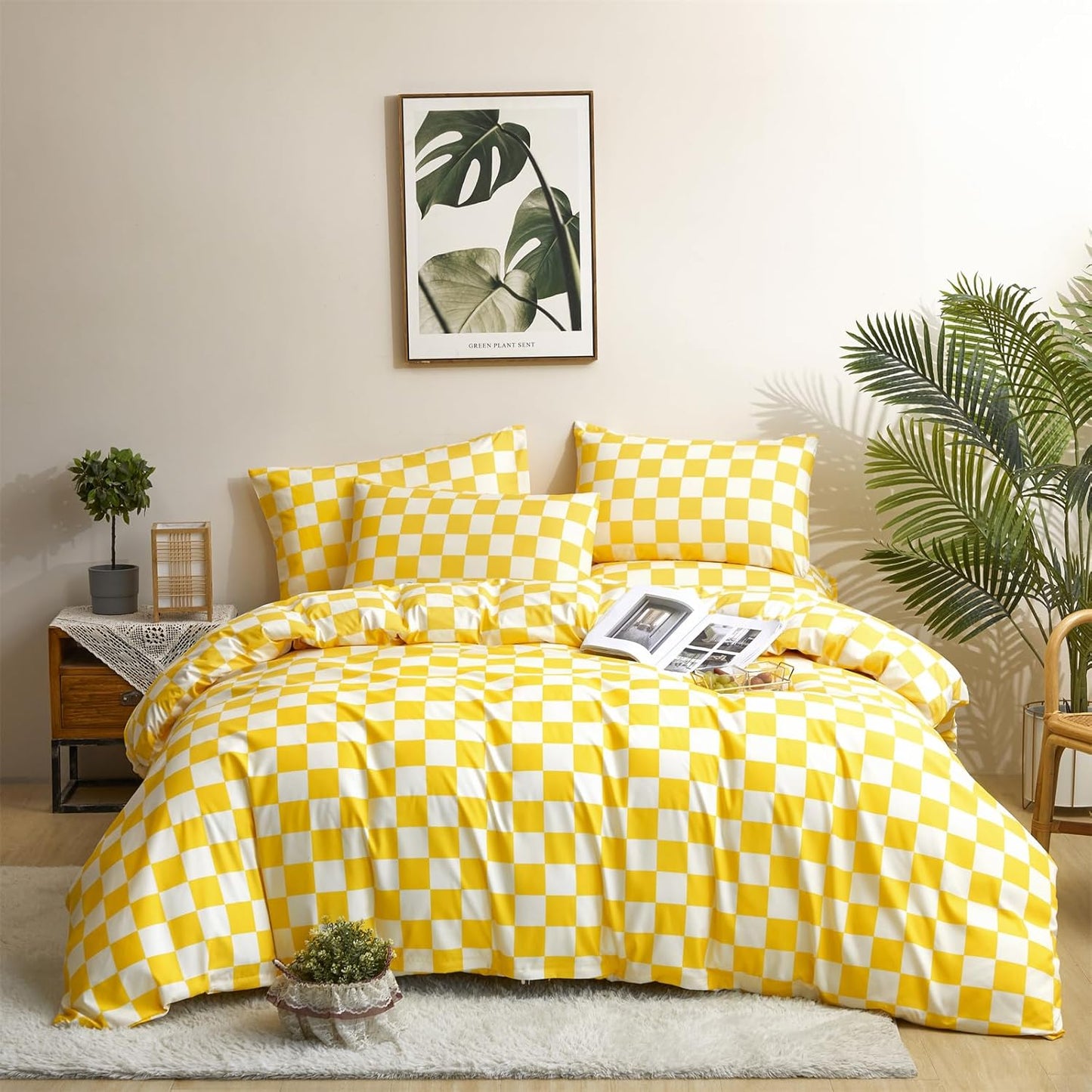White Black Plaid Duvet Cover Set