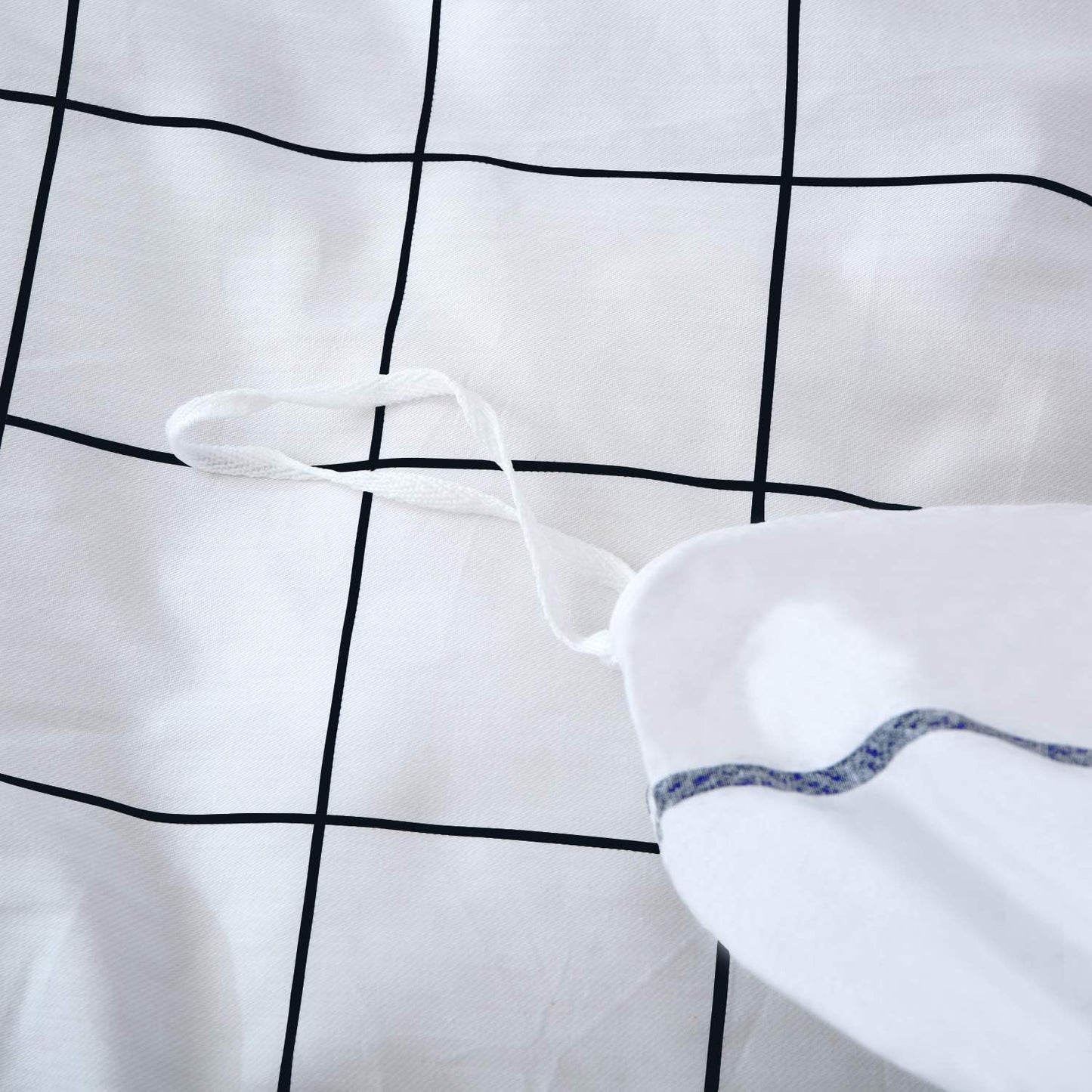 White Black Plaid Duvet Cover Set