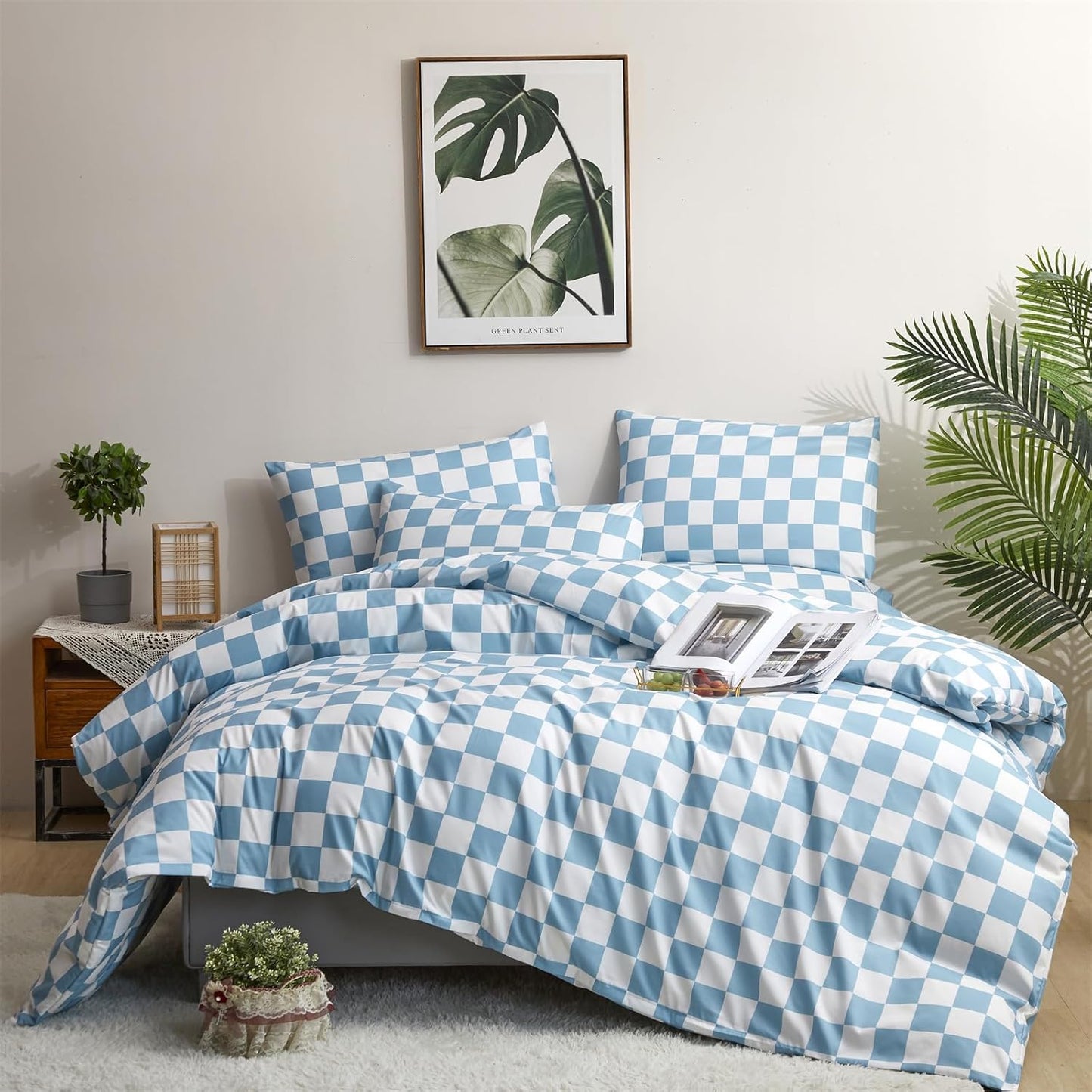 White Black Plaid Duvet Cover Set