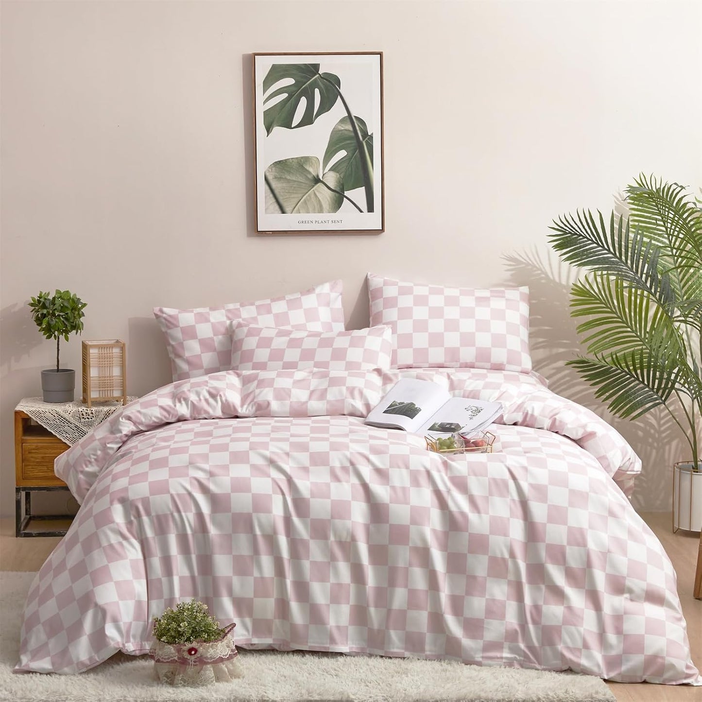 White Black Plaid Duvet Cover Set