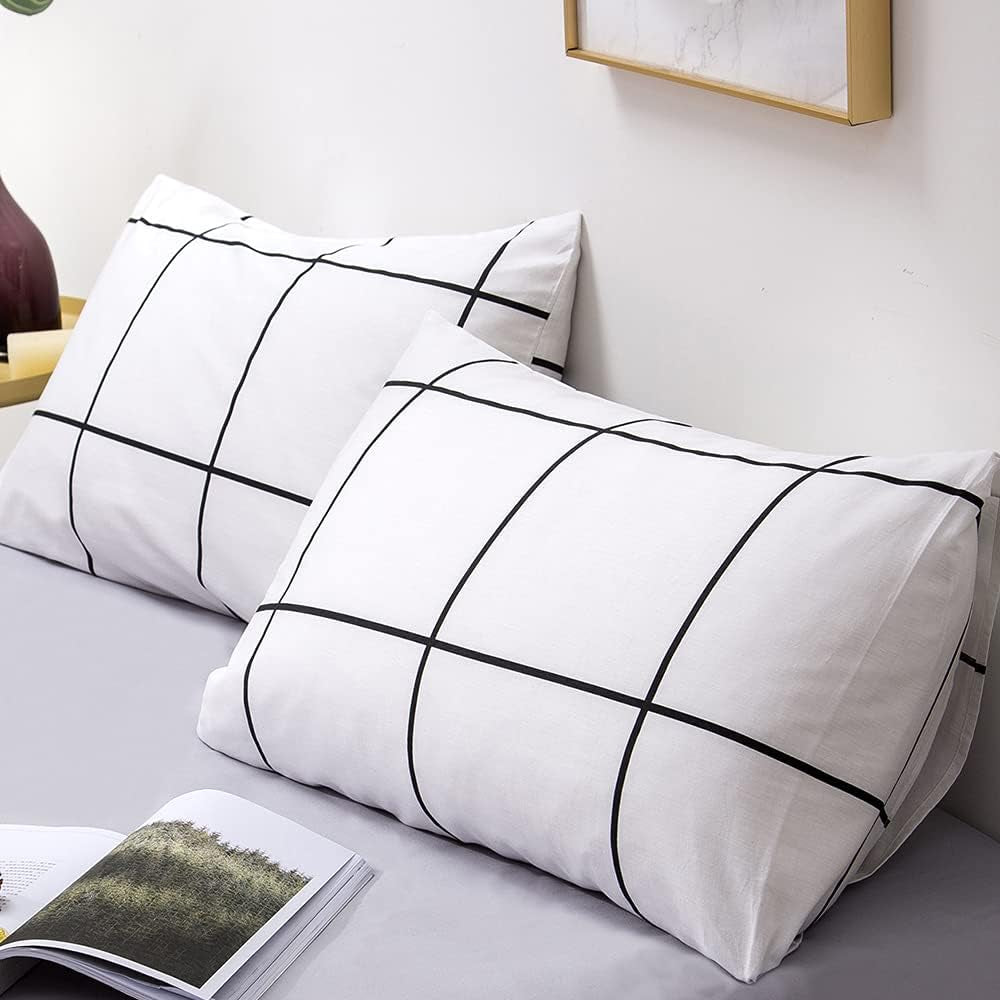 White Black Plaid Duvet Cover Set