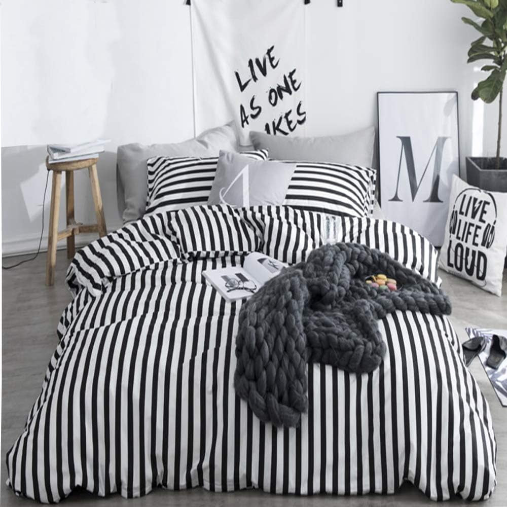 White Black Plaid Duvet Cover Set