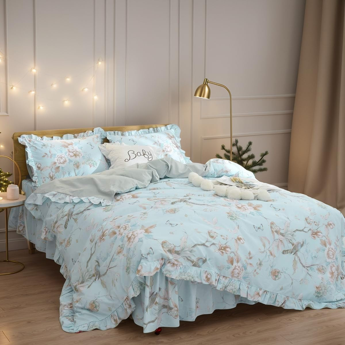 Combed Cotton Teal Farmhouse Bedding Set