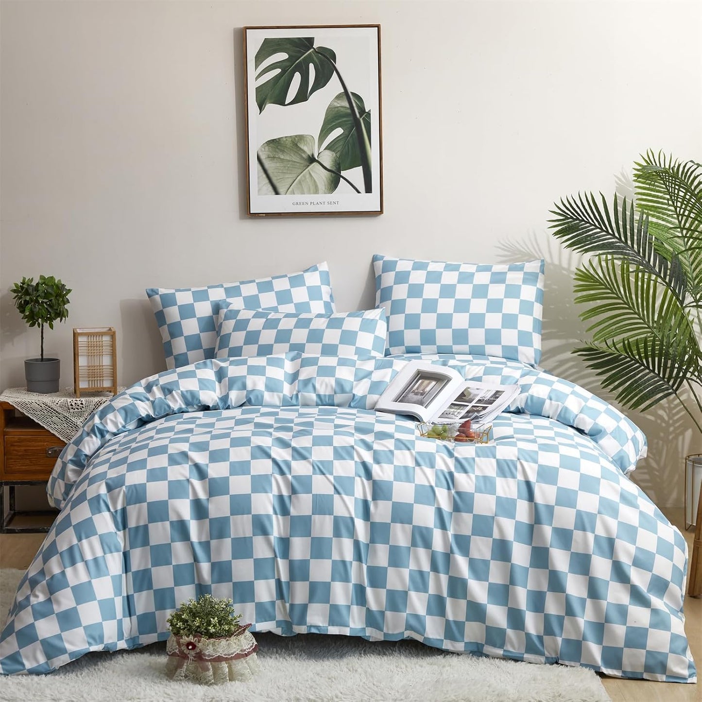 White Black Plaid Duvet Cover Set