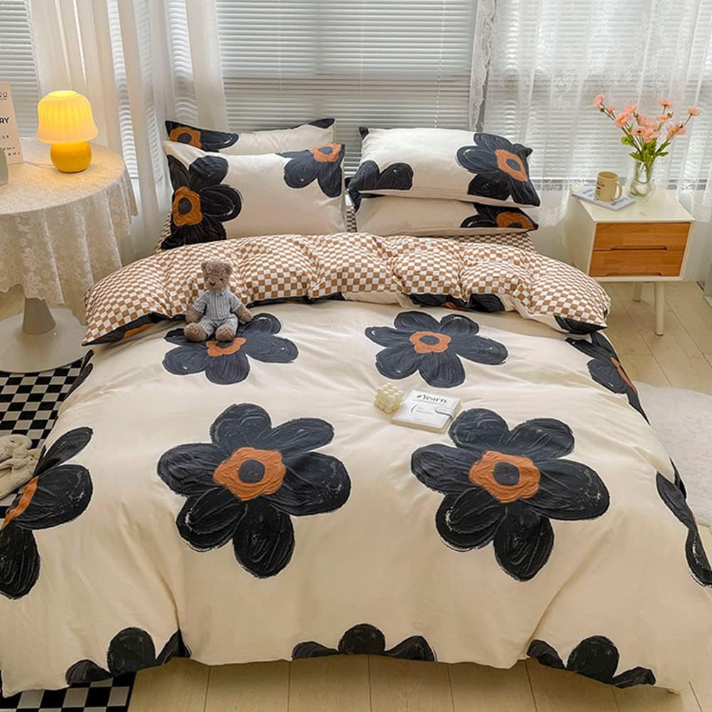 White Black Plaid Duvet Cover Set