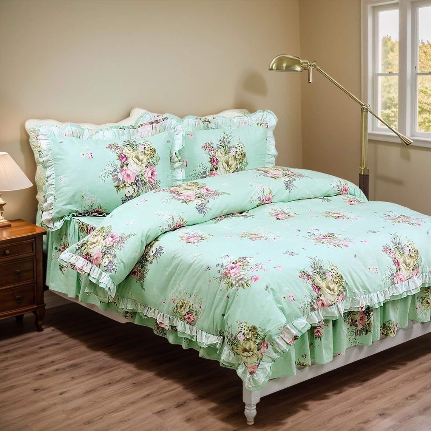 Combed Cotton Teal Farmhouse Bedding Set