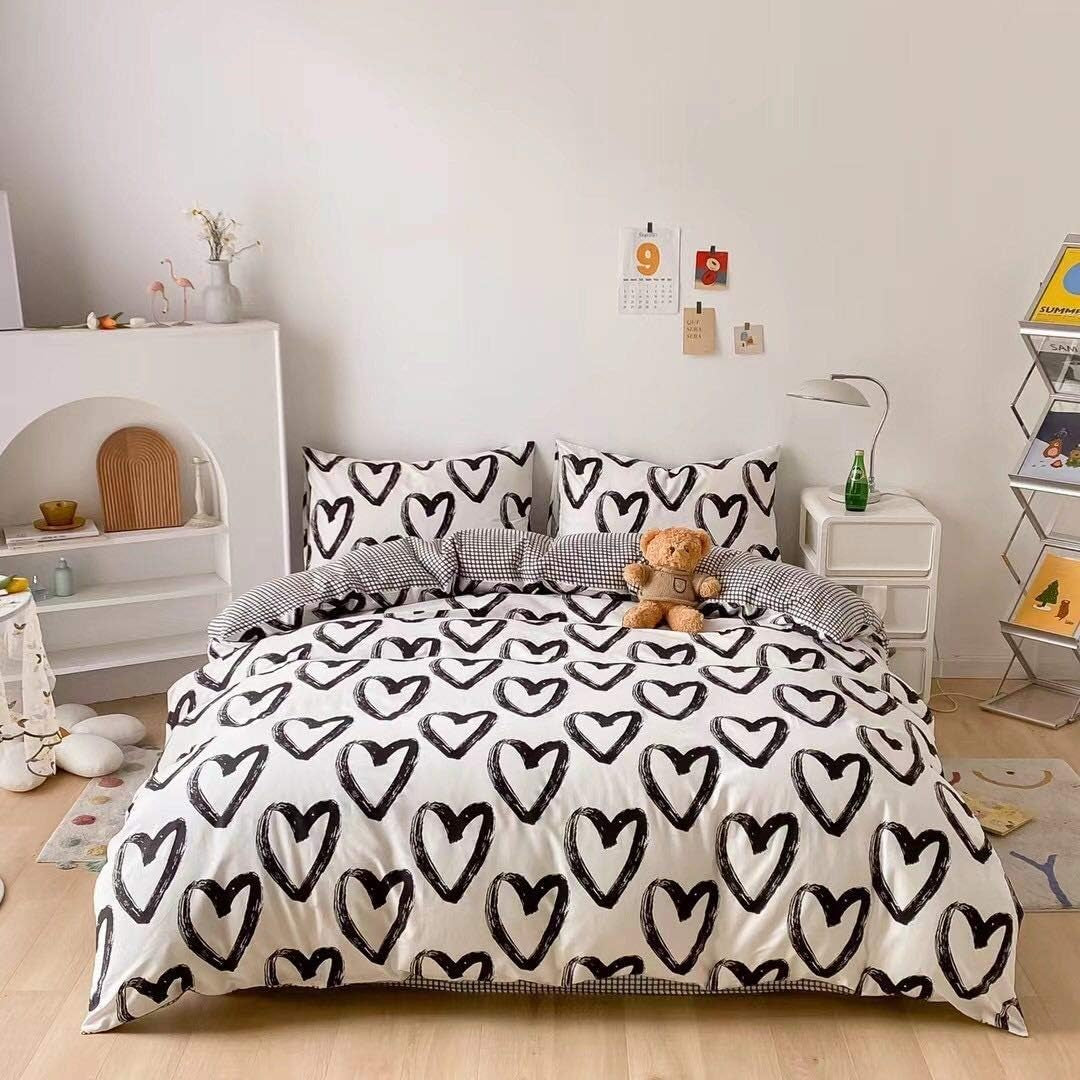 White Black Plaid Duvet Cover Set