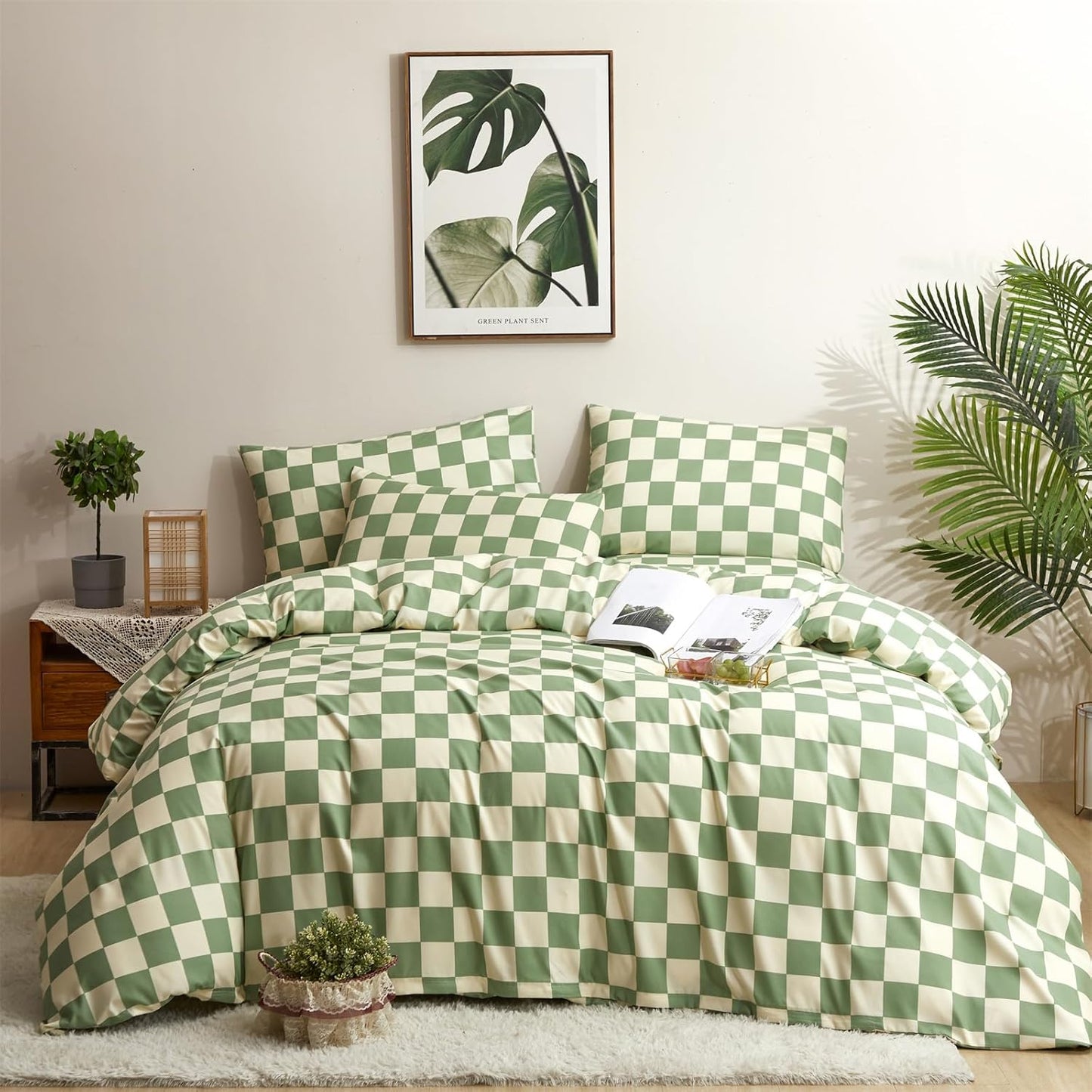 White Black Plaid Duvet Cover Set