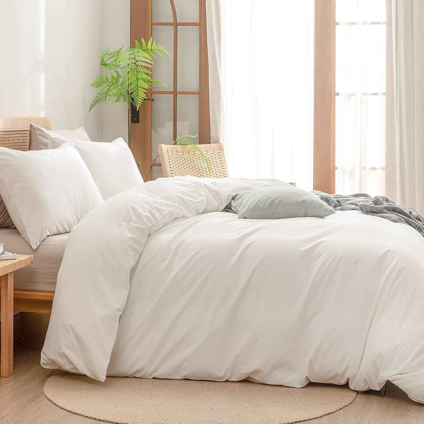 Biancaneve - Washed Cotton Duvet Cover Set, Soft Cotton Bedding, Breathable Cotton Duvet Covers