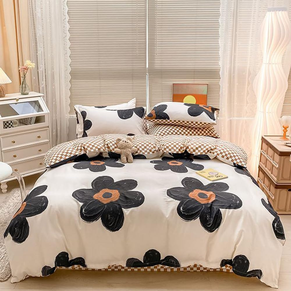 White Black Plaid Duvet Cover Set