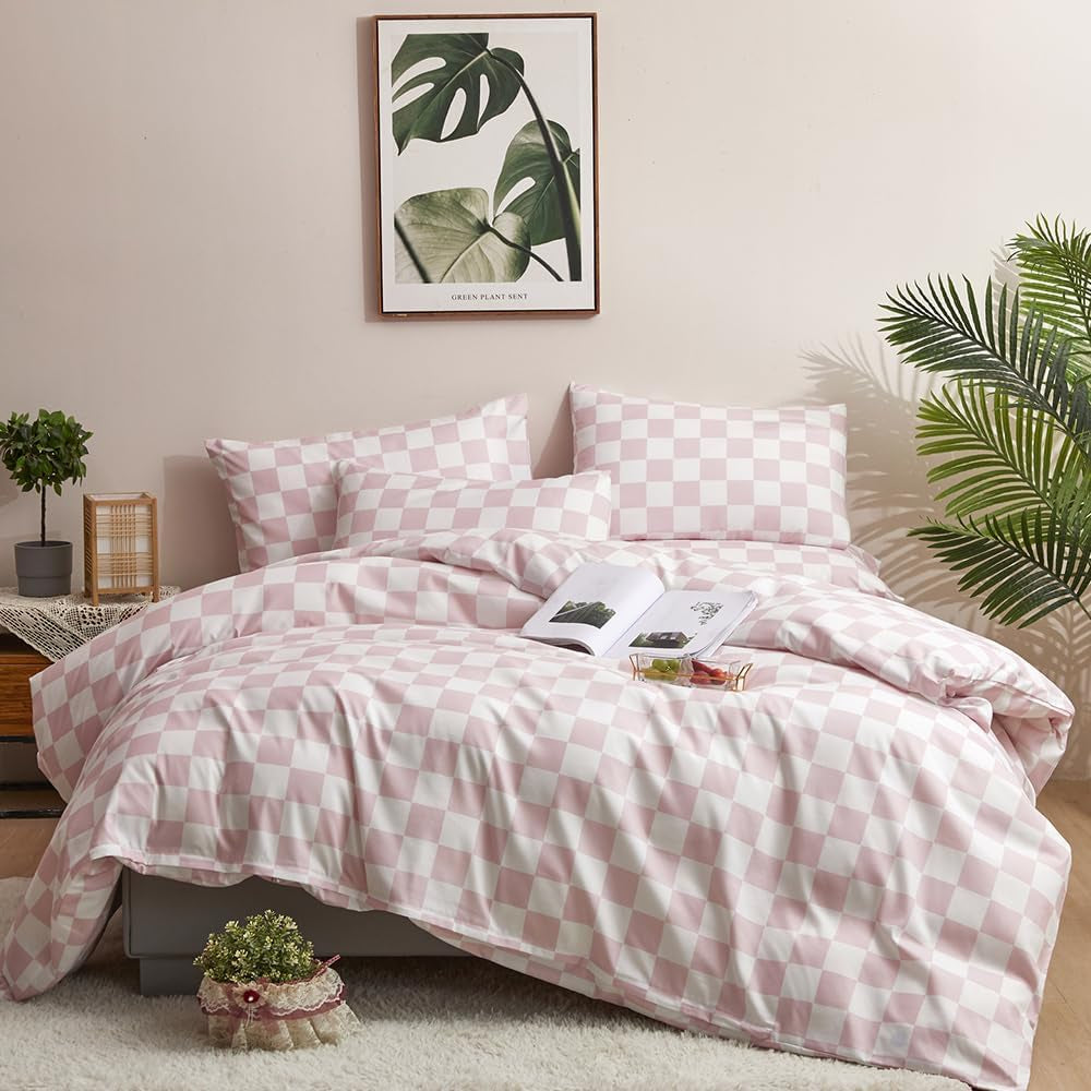 White Black Plaid Duvet Cover Set