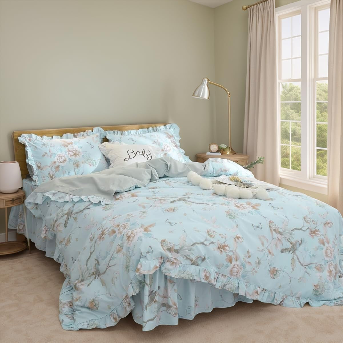 Combed Cotton Teal Farmhouse Bedding Set