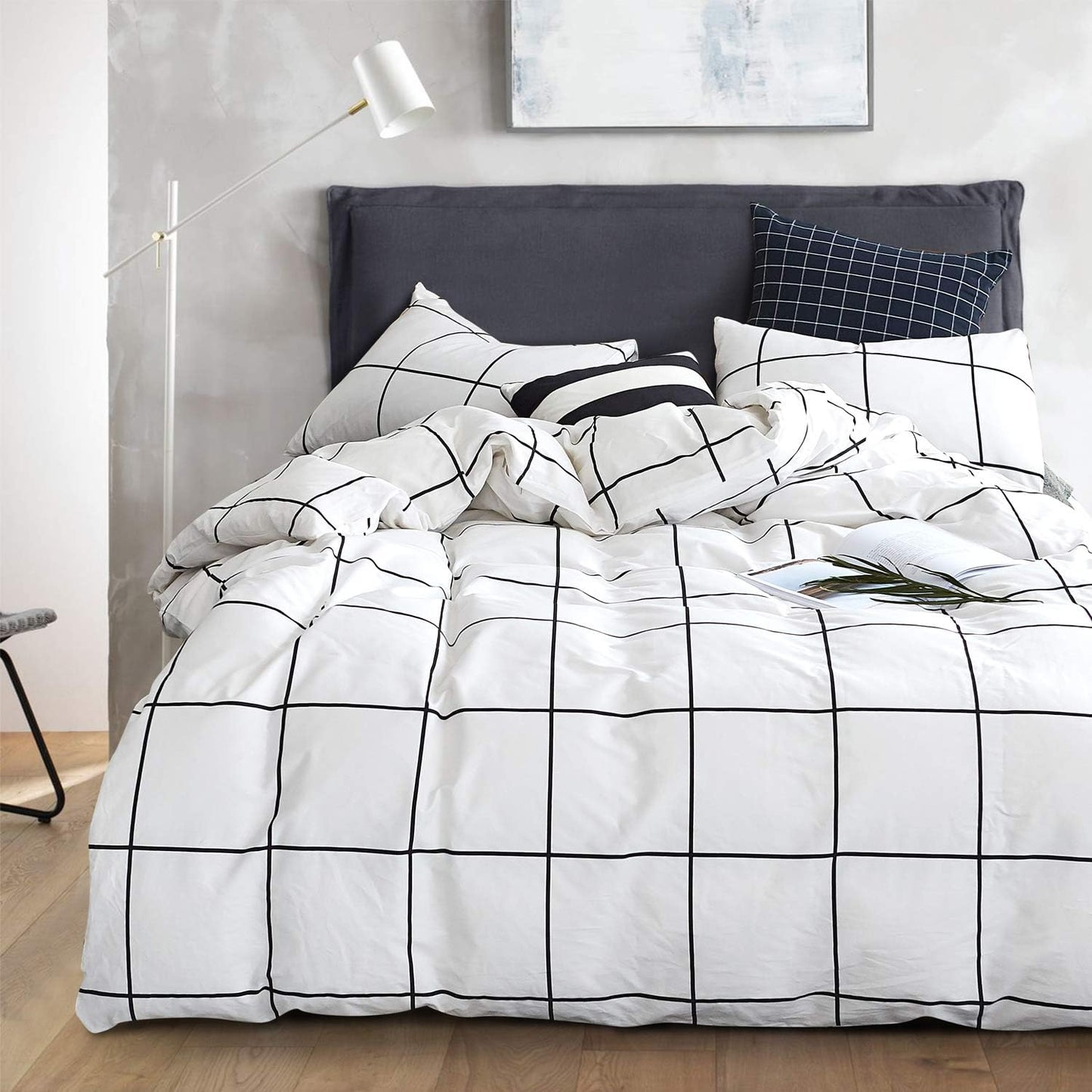White Black Plaid Duvet Cover Set