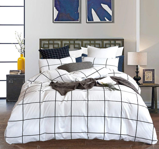 White Black Plaid Duvet Cover Set