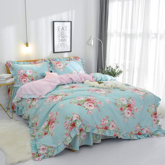 Combed Cotton Teal Farmhouse Bedding Set